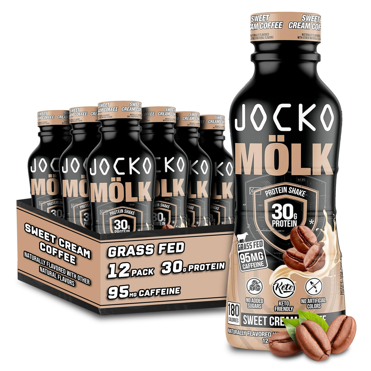 Jocko Fuel Molk bottle front view highlighting sugar-free, keto-friendly ready-to-drink protein