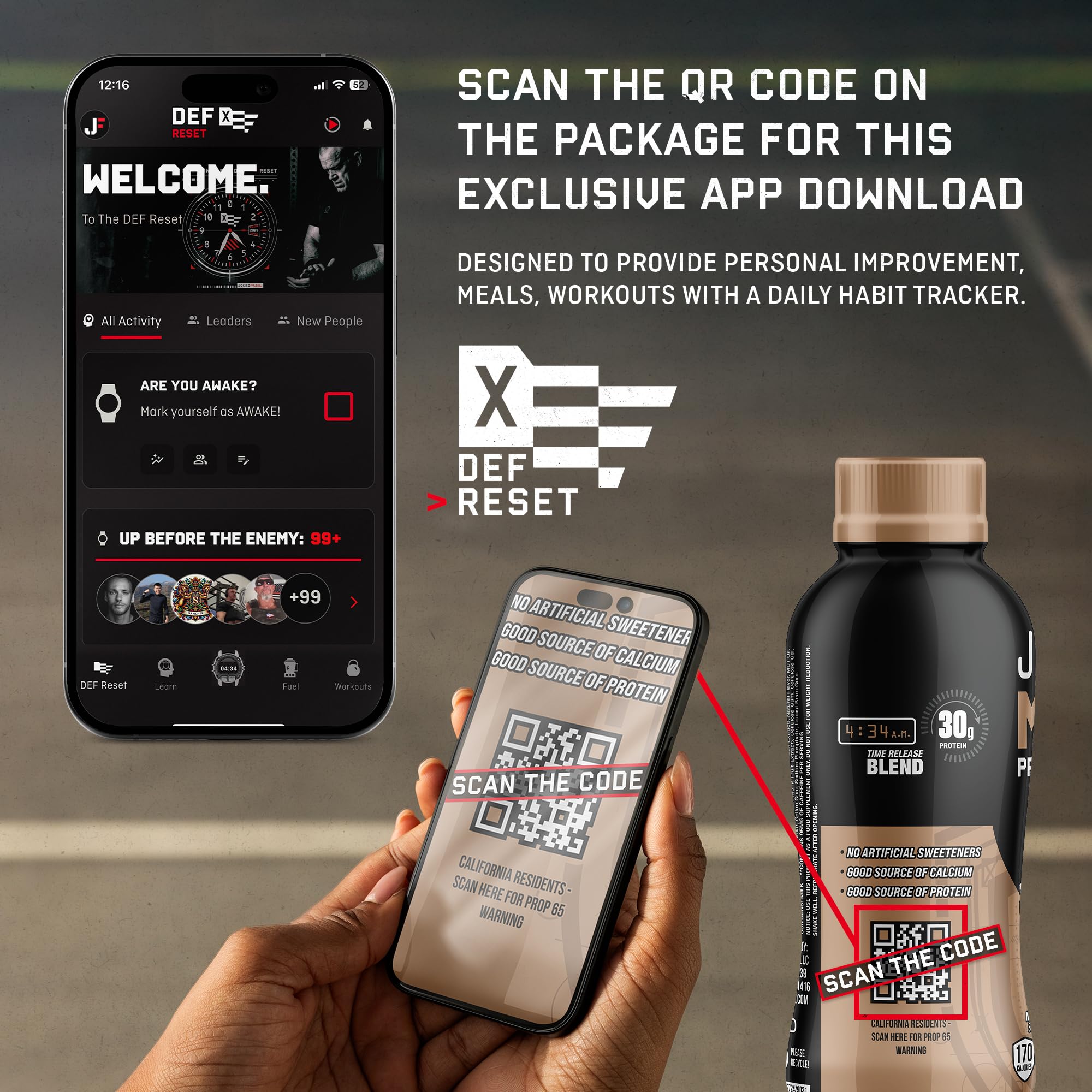 Label close-up shows 30 g protein and no added sugar