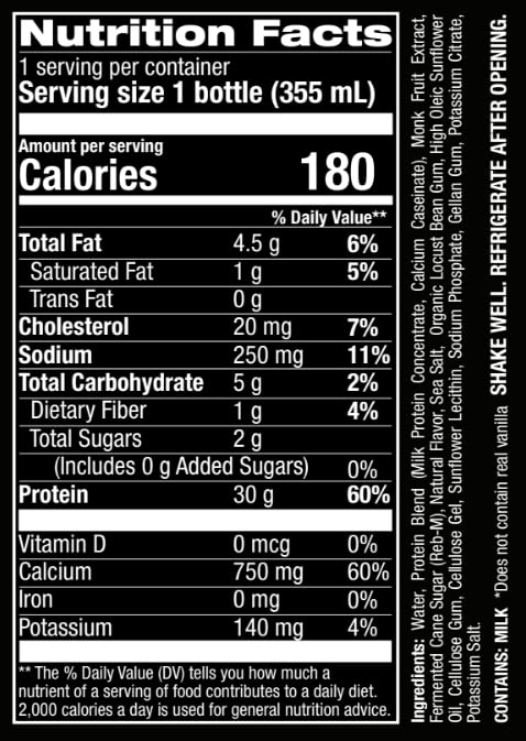 Jocko Fuel Mölk vanilla bottle back nutrition panel highlights 30g protein