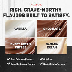 Glass with Jocko Fuel Mölk vanilla shake highlights creamy texture