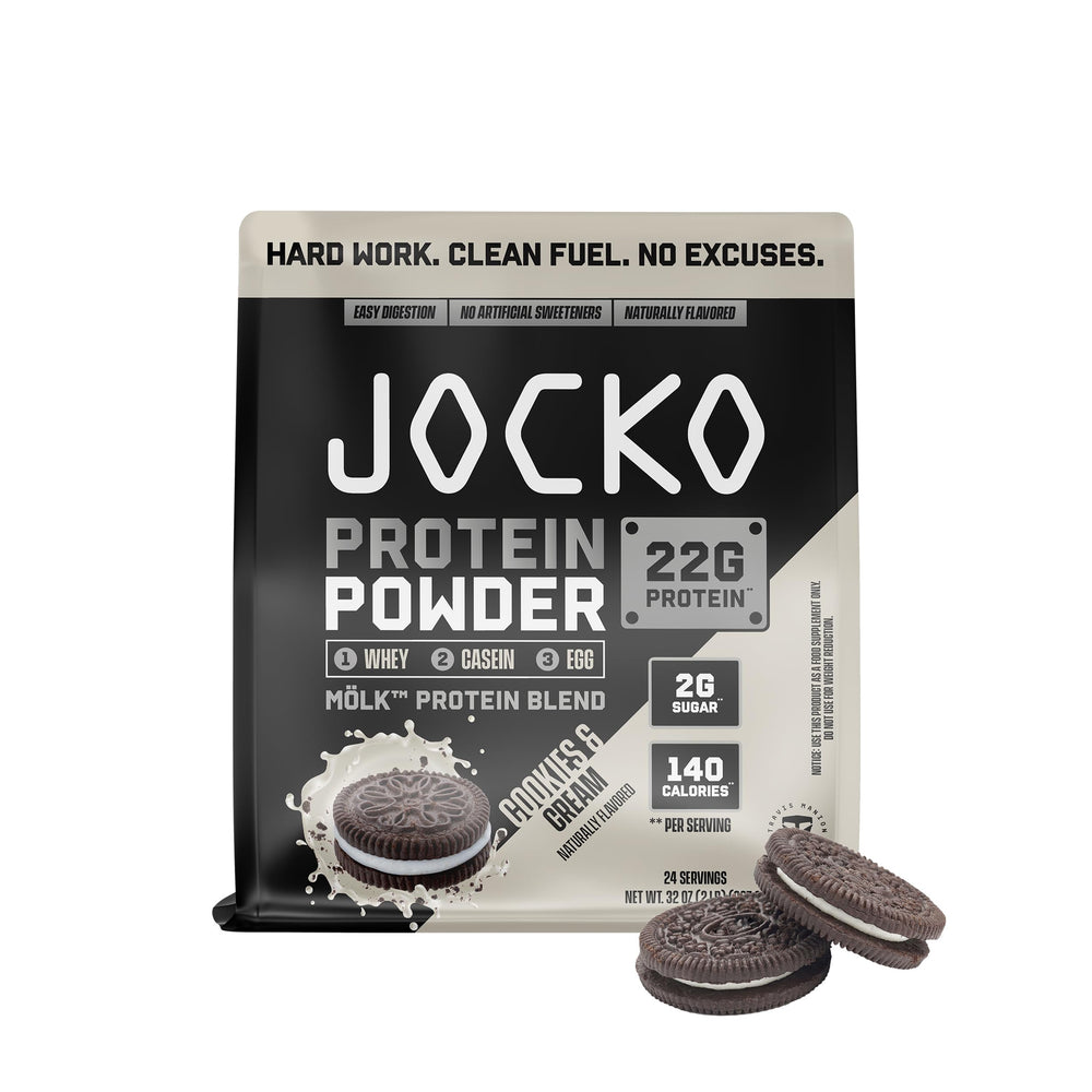 Jocko Fuel Mölk whey tub in Cookies & Cream flavor for daily protein.