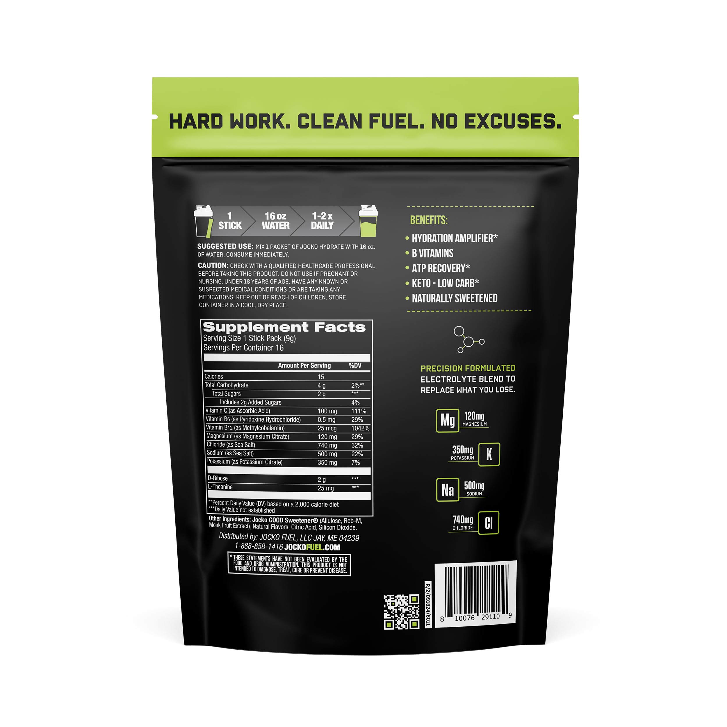 Jocko Fuel Low Sugar Lemon Lime packaging close-up highlighting electrolytes and vitamins.
