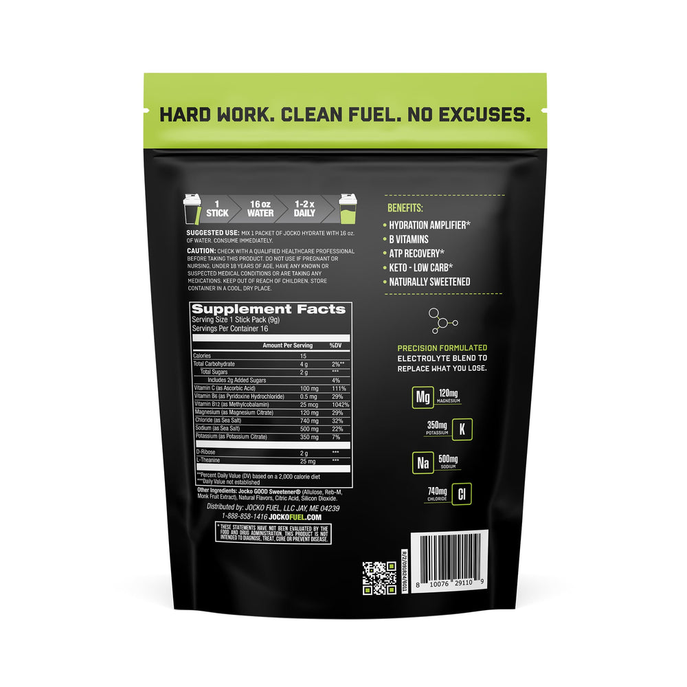Jocko Fuel Low Sugar Lemon Lime packaging close-up highlighting electrolytes and vitamins.