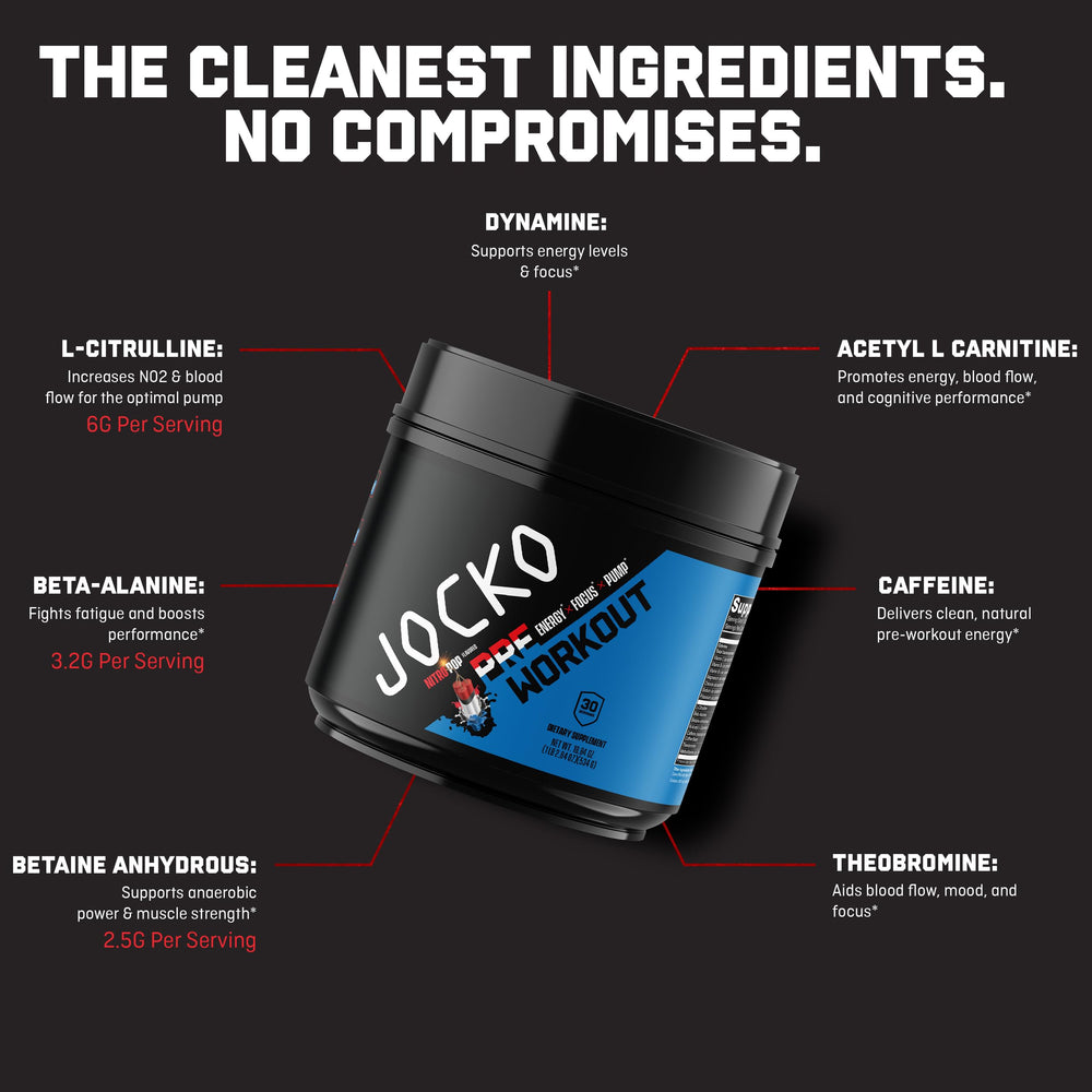 Jocko Fuel Pre Workout 200 mg caffeine for quick energy boost