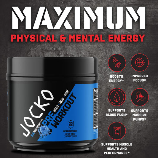 Jocko Fuel Ultimate Pre Workout front label highlights sugar-free formula and caffeine.