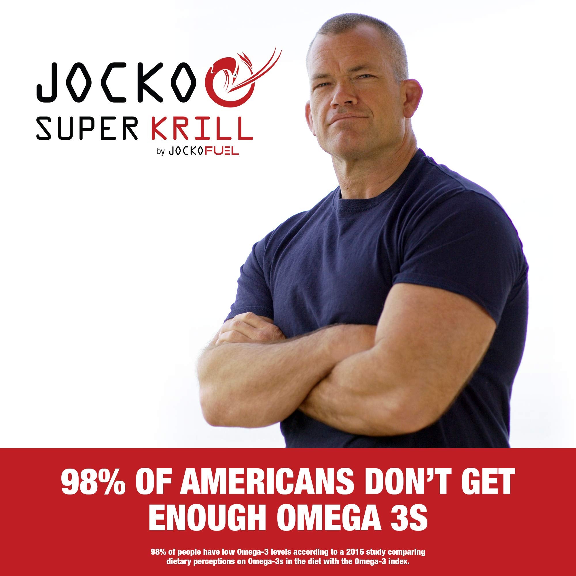 Jocko Fuel krill oil packaging highlights vanilla aroma and design.