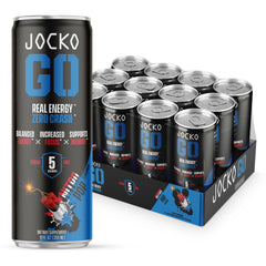 Jocko GO Nitro Pop can closeup showing zero sugar energy for focus.