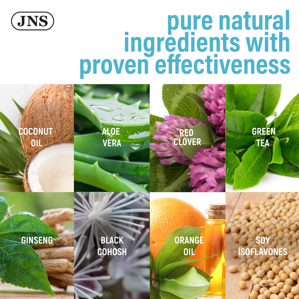 Joellyne Naturals herbal extracts lineup featuring ginseng, red clover, and green tea