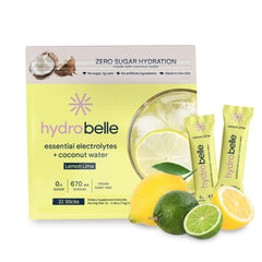 JoinBelle HydroBelle lemon-lime sachet ready for quick, sugar-free hydration on the go.