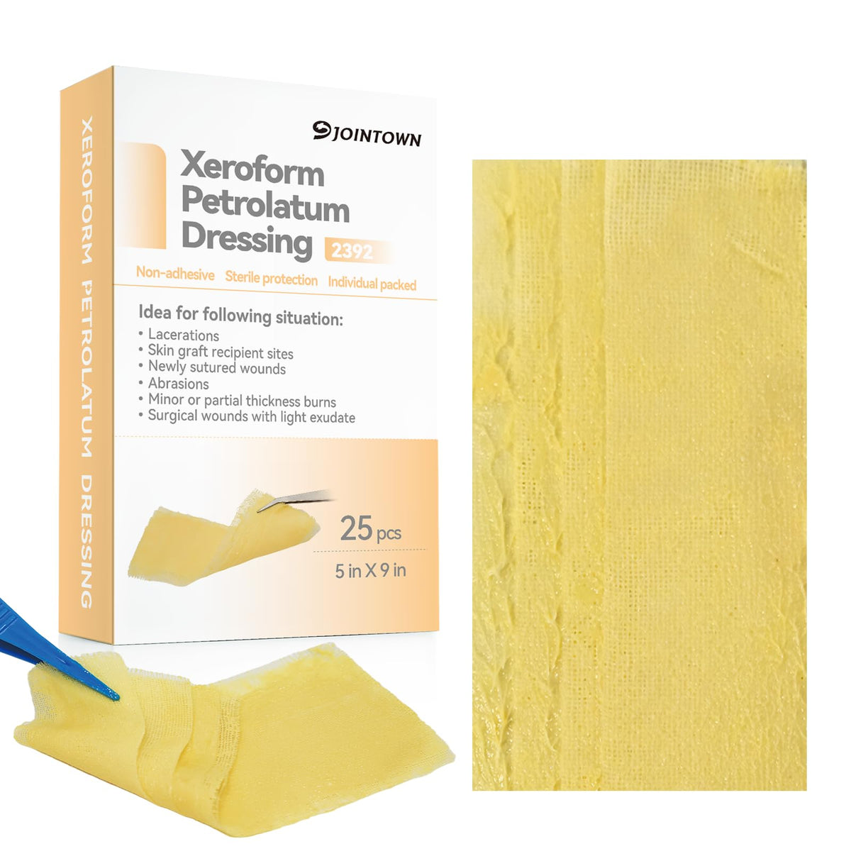 Jointown Xeroform petrolatum dressing 5x9 patch for non-stick wound care
