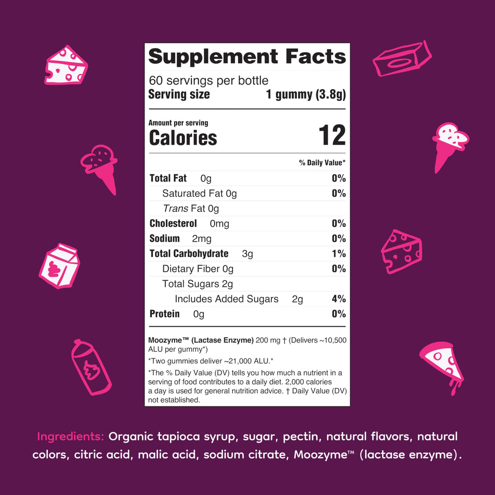 JolliMoo dairy digestion support for milk, cheese, yogurt, and ice cream.