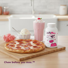 JolliMoo vegan kosher symbols underscore product purity and dietary compatibility.