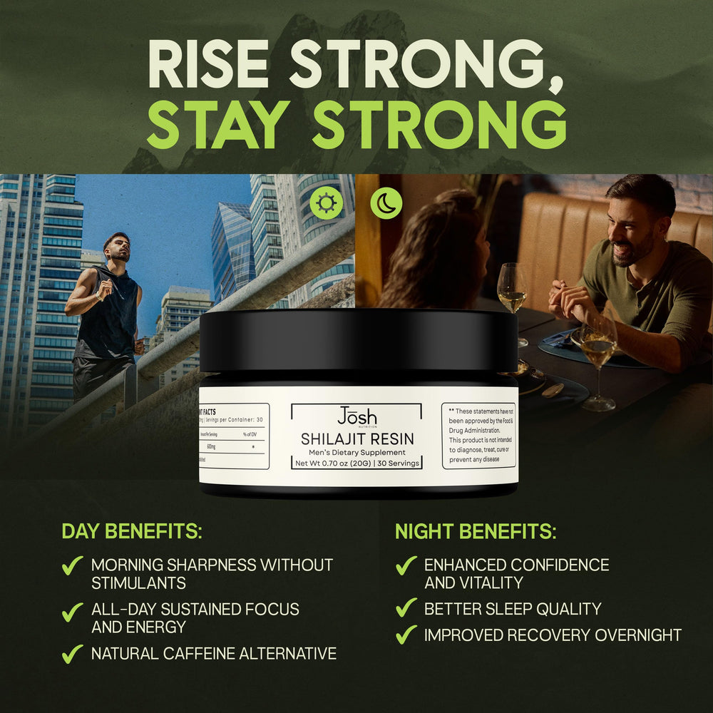 Jōsh Shilajit resin pour shows golden, dense consistency for focus.