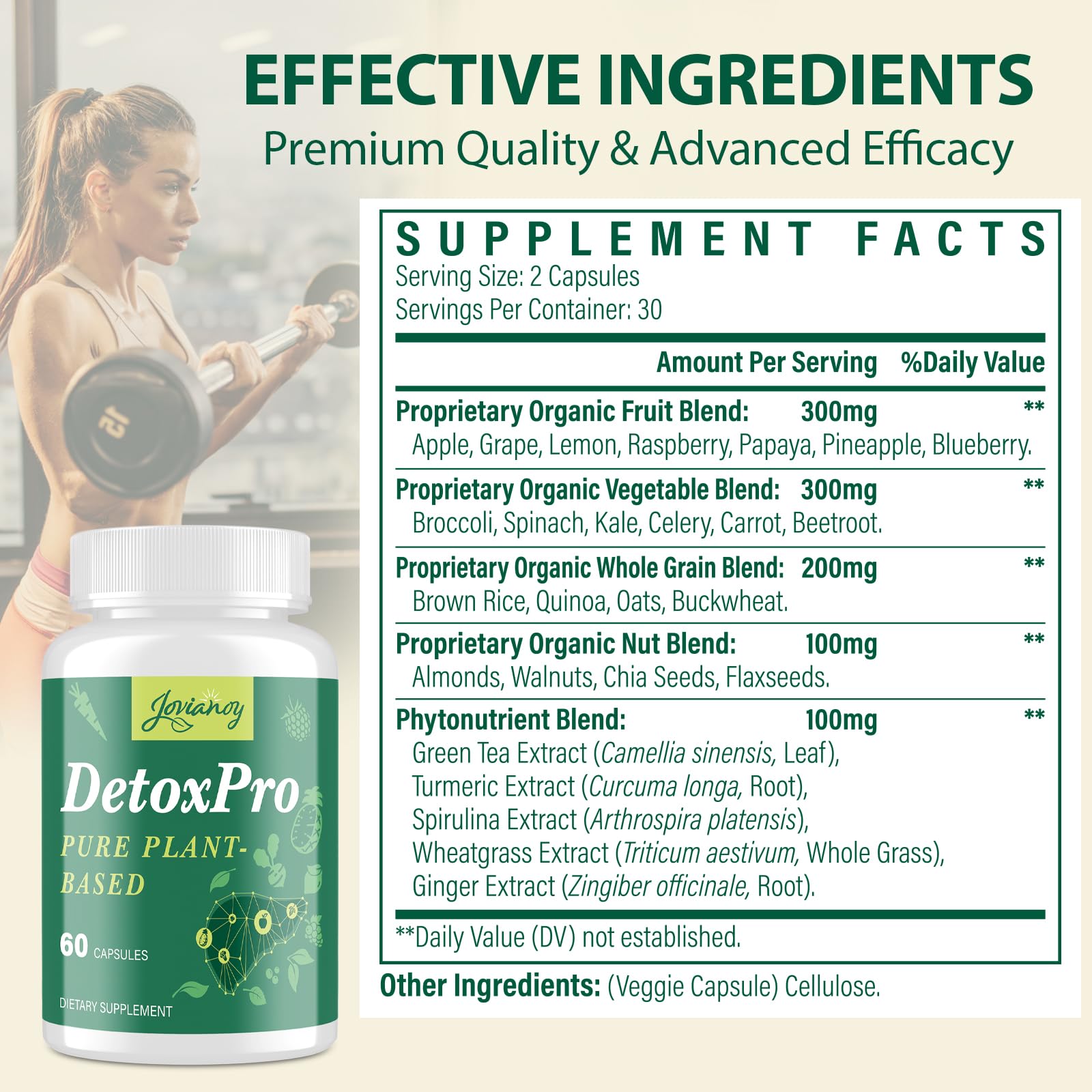 Close-up of plant-based detox ingredients, highlighting a clean label and natural resilience