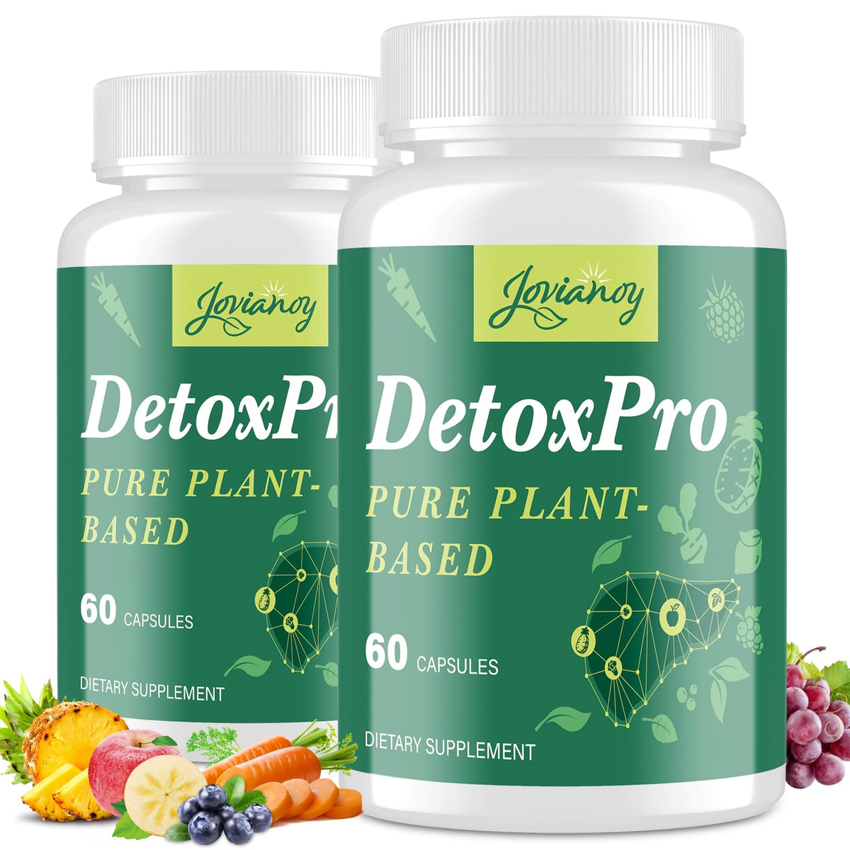 Jovianoy Detox Pro 1000mg capsules on bottle, promoting daily wellness and gentle detox