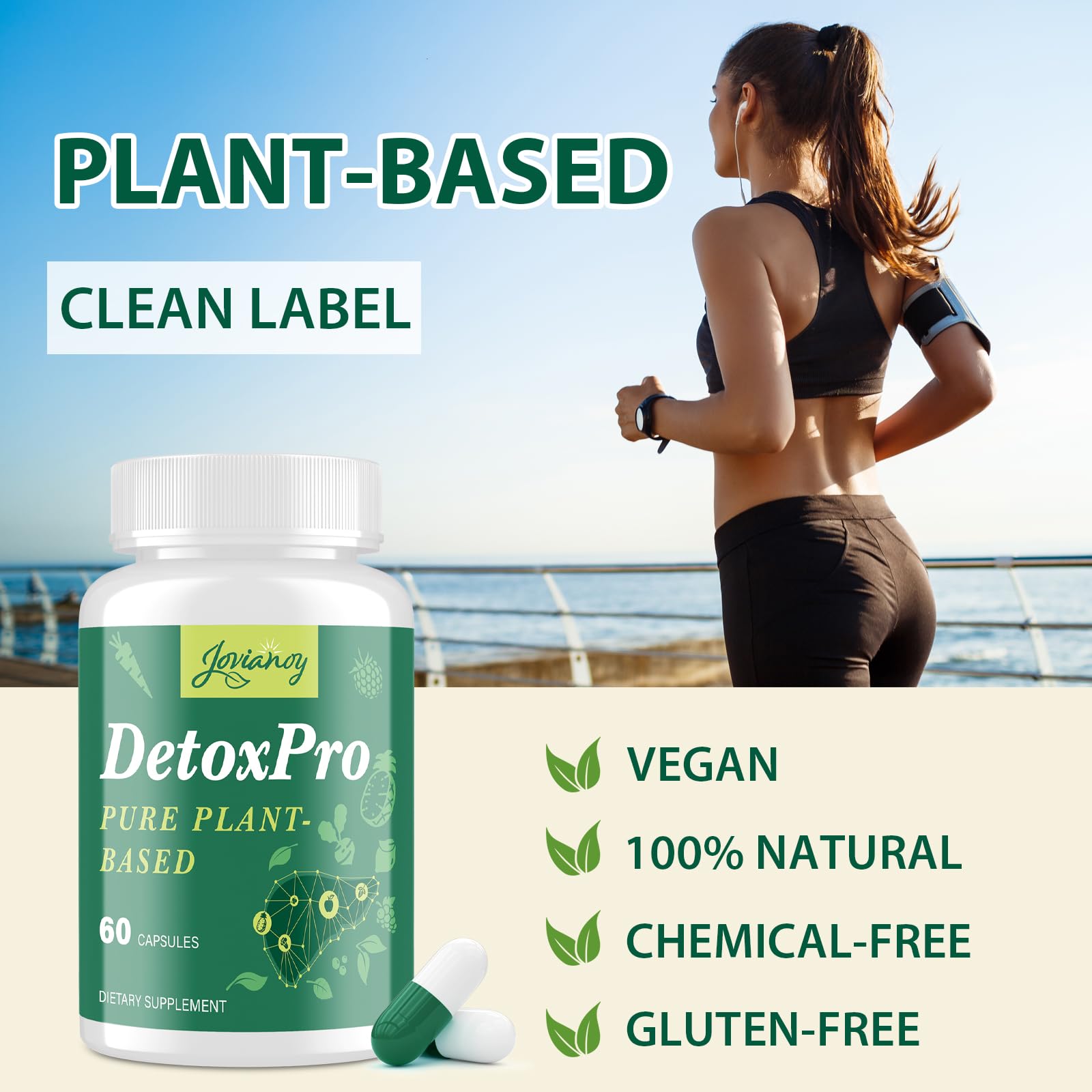 Digestive balance concept with capsules and leafy greens visuals