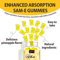 Jovianoy SAM-e bottle open showing 3 gummies daily dose on the go