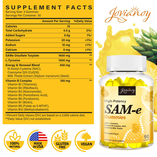 Jovianoy SAM-e gummies L-Tyrosine ingredient close-up for focus