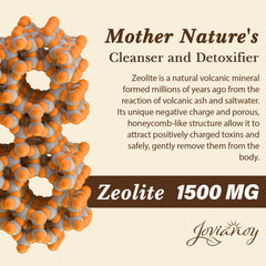 Jovianoy Zeolite Detox bottle on shelf emphasizes organic, high-purity production.
