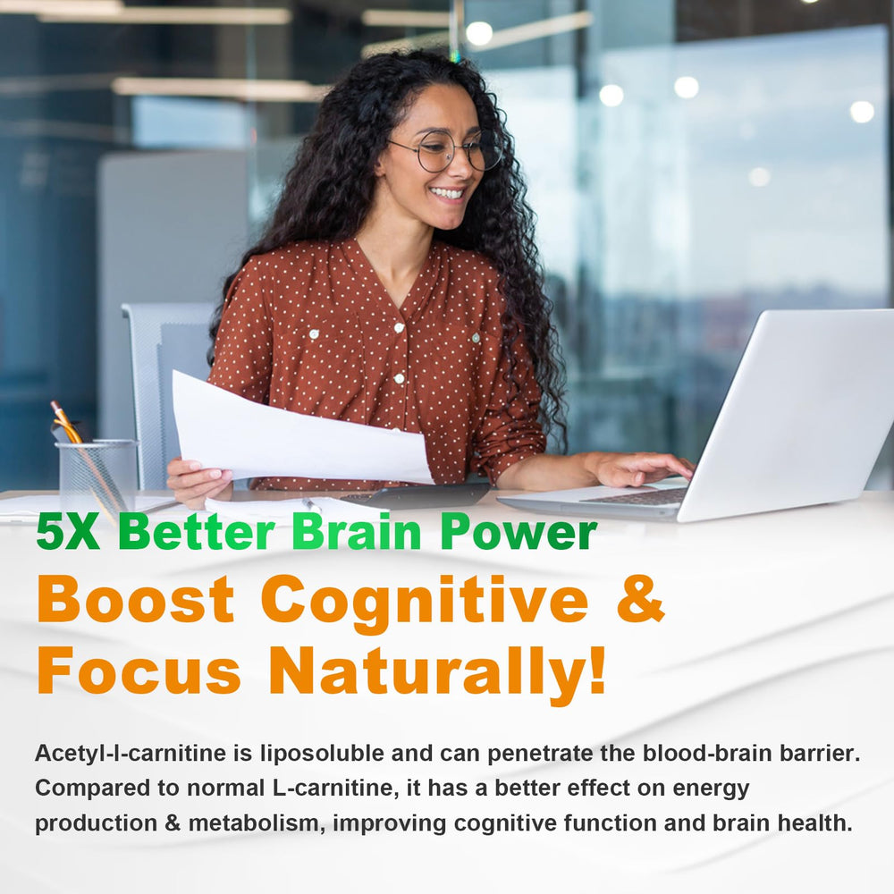 Brain icon and JOVITHEA Acetyl L-Carnitine Gummies highlighting focus support
