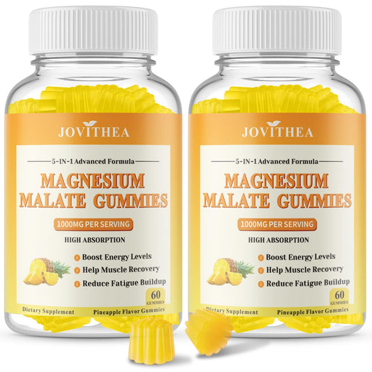 JOVITHEA magnesium malate gummies bottle highlighting high-absorption formula for daily energy