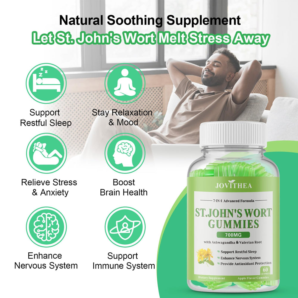 JOVITHEA St John's Wort Gummies label shows 700mg dose.