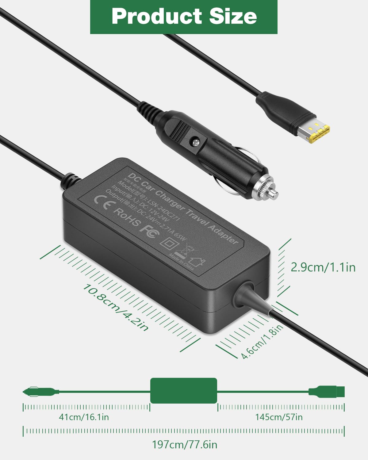 JOVNO 24V DC car adapter plugs into a cigarette lighter for CPAP use on the go