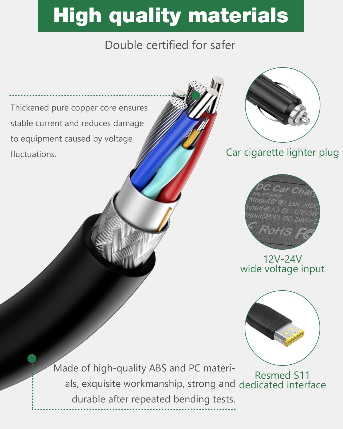 JOVNO AirSense 11 compatibility cable for ResMed CPAP parts replacement