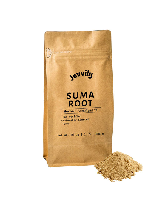 Jovvily Suma Root bottle with powder for natural adaptogen support