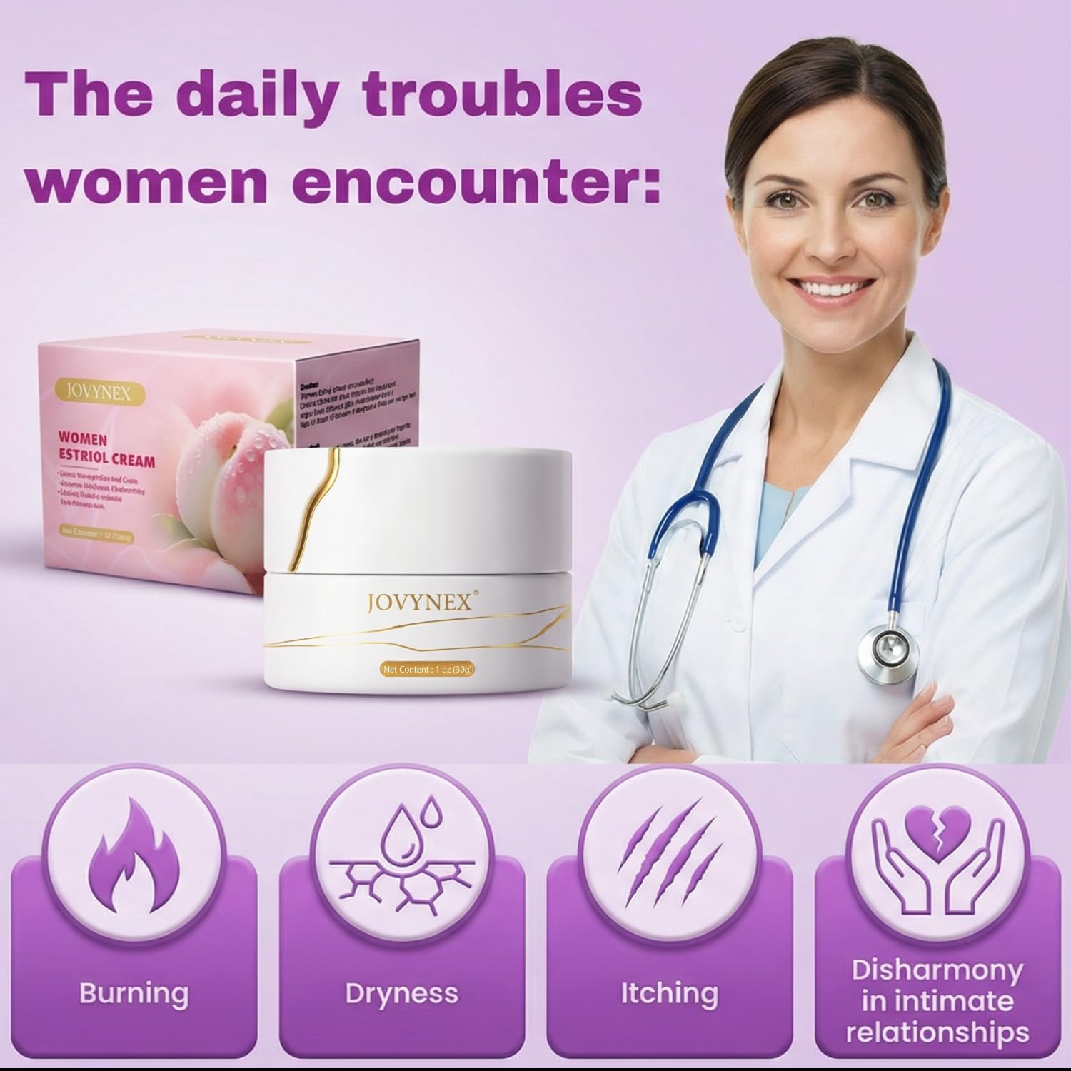 JOVYNEX estriol cream bottle dispenser for easy daily use