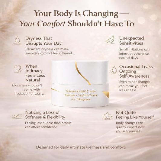 JOVYNEX Estriol cream texture close-up highlighting quick-absorbing, non-greasy formula.