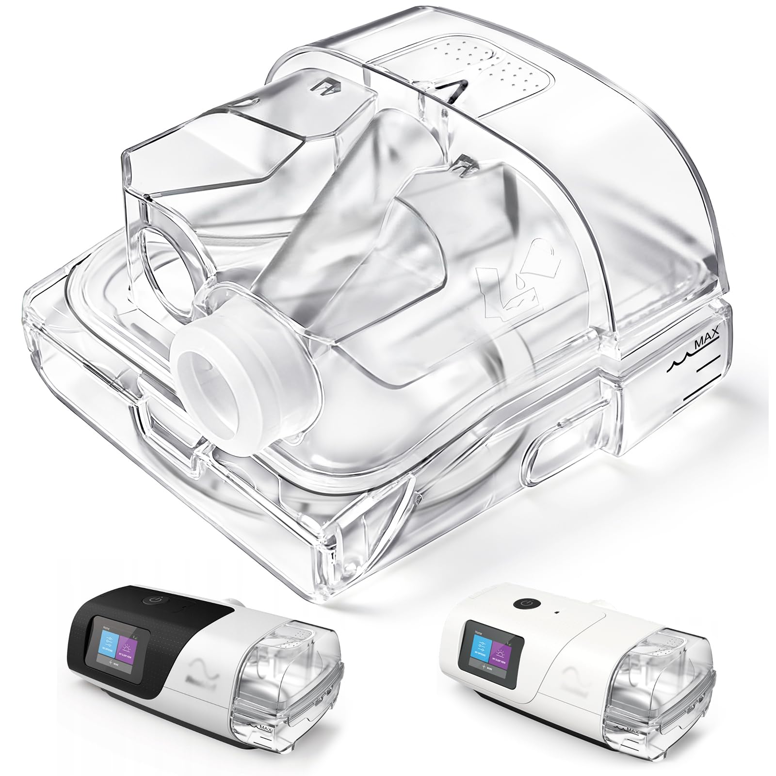 JoyHi water chamber for AirSense 11, front view showing a snug, leak-resistant fit.
