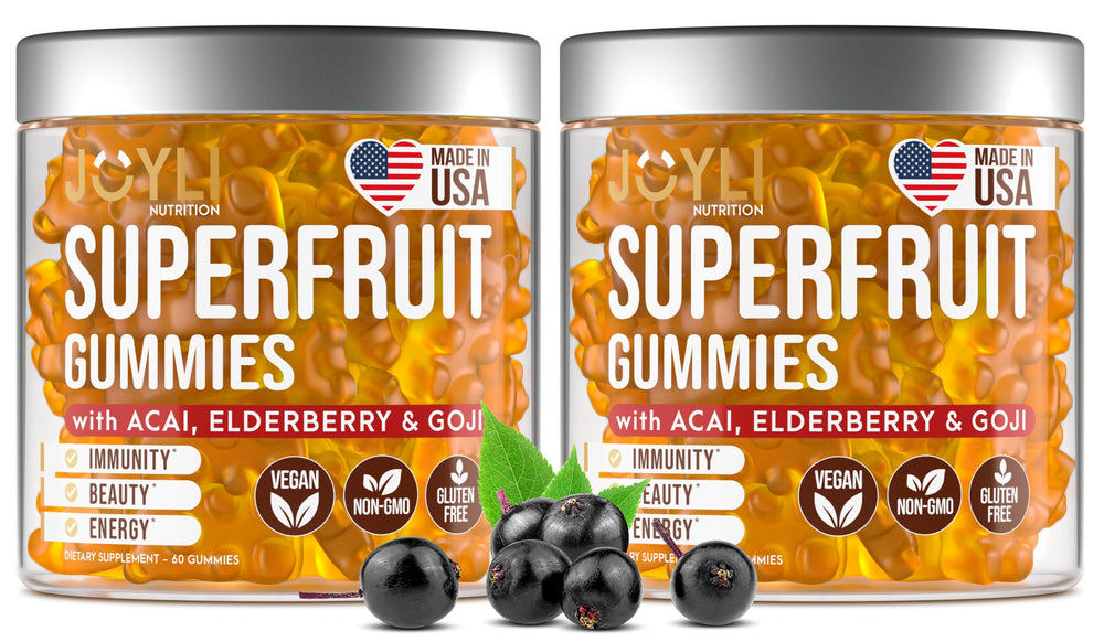 Joyli Nutrition 2 Pack bottle front shows colorful gummies for daily wellness.