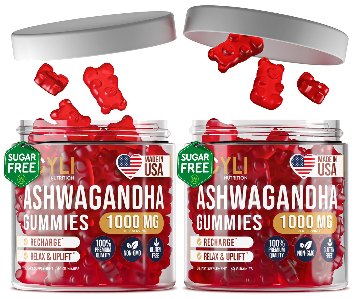 JOYLI Nutrition Ashwagandha Gummies 2-pack on shelf for relaxed routine and daytime focus