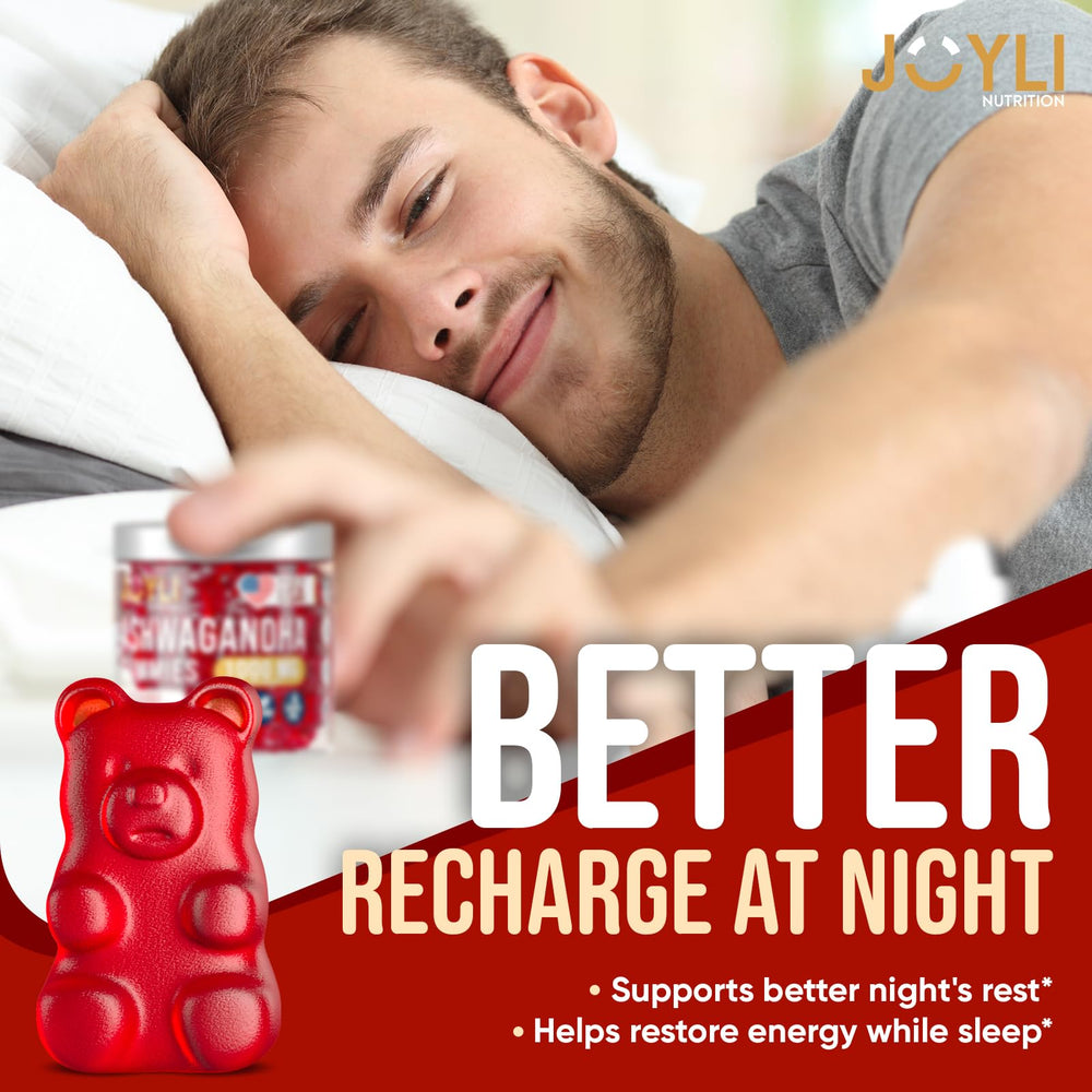JOYLI Nutrition Ashwagandha Gummies daily-use setup showing routine in morning or evening