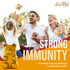 Joyli Nutrition berry blend gummies suggest immune support and energy lift.