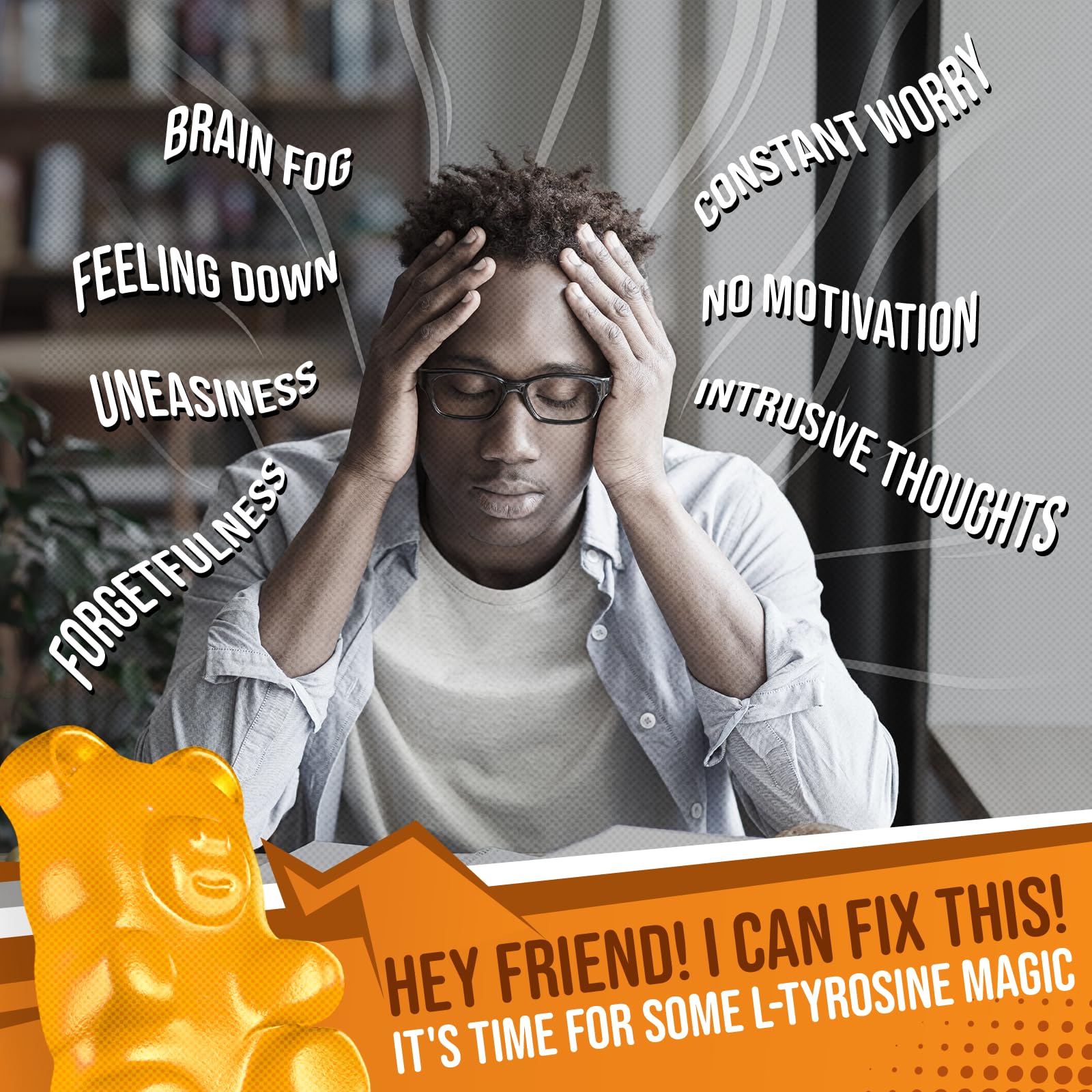 JOYLI L-Tyrosine Gummies close-up showing tasty, sugar-free vegan formula for mental clarity.