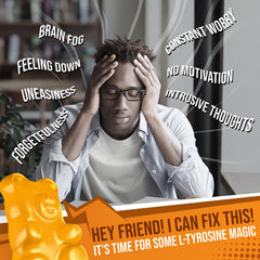 JOYLI L-Tyrosine Gummies close-up showing tasty, sugar-free vegan formula for mental clarity.