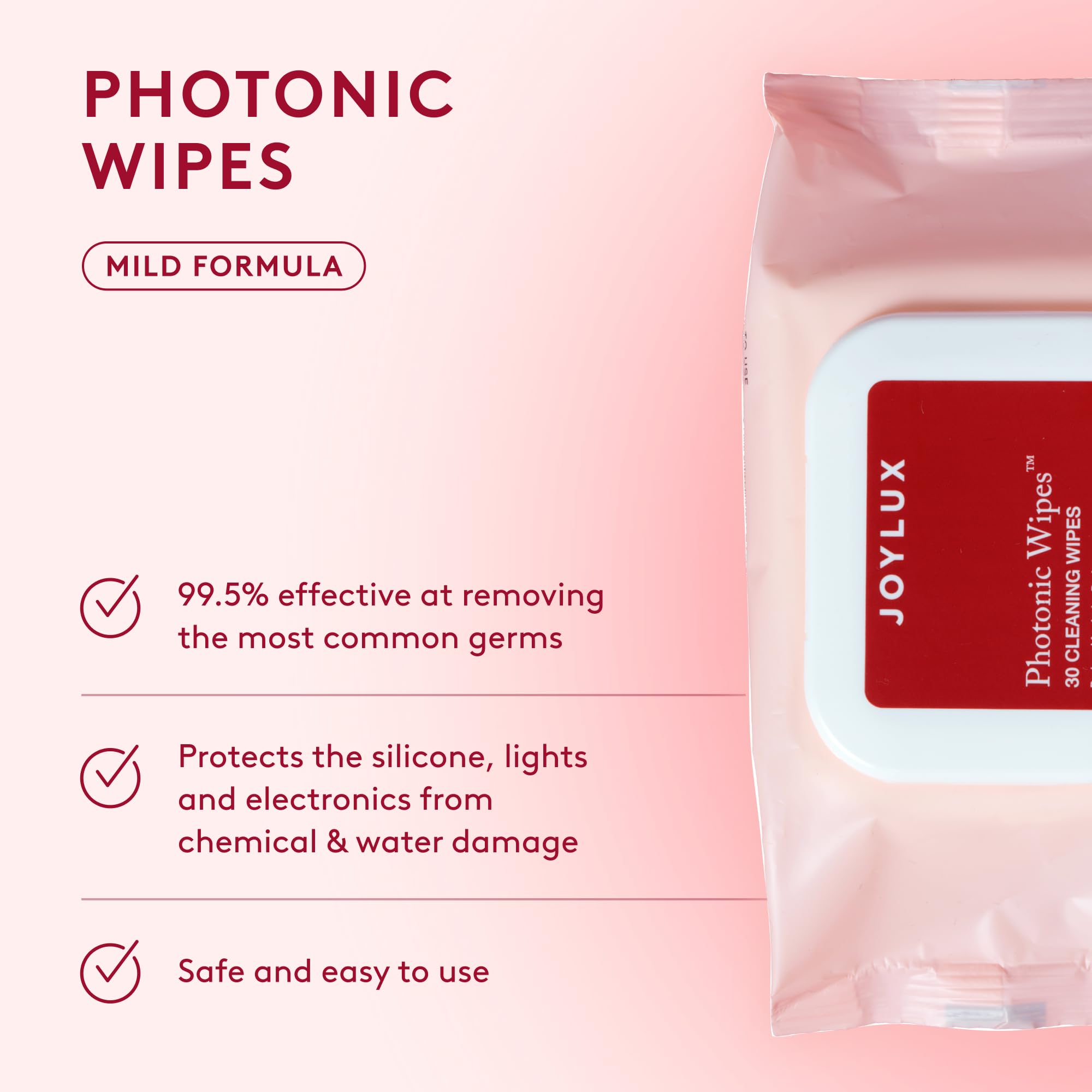 Joylux photonic wipes pack for easy cleaning between sessions.