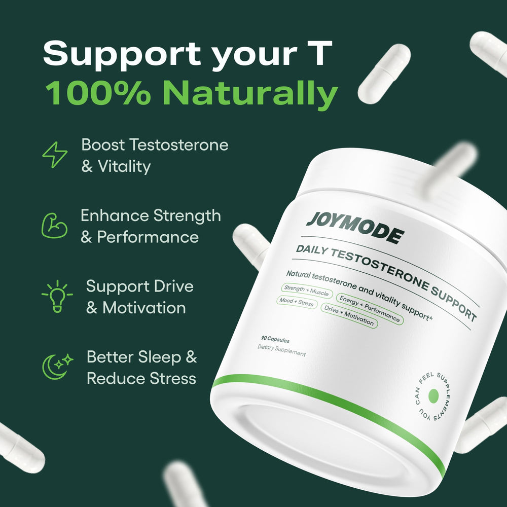 JOYMODE capsules close-up highlights easy-to-swallow pills supporting daily vitality.