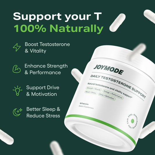 JOYMODE capsules close-up highlights easy-to-swallow pills supporting daily vitality.