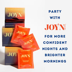 JOYN serving two capsules—pre-drink ritual for potential redness management.