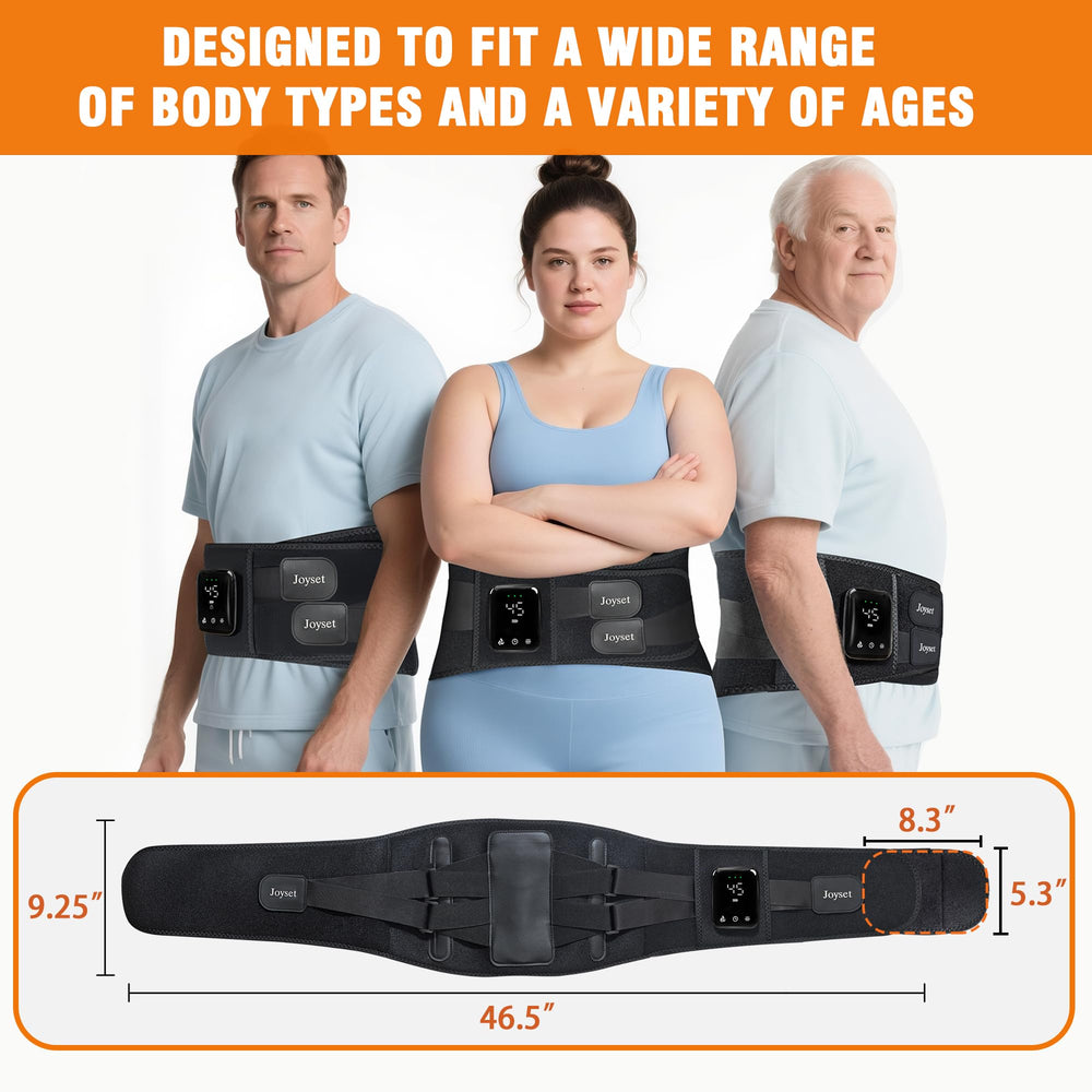 Joyset extendable waist belt fits up to 55 inches for flexible wear.