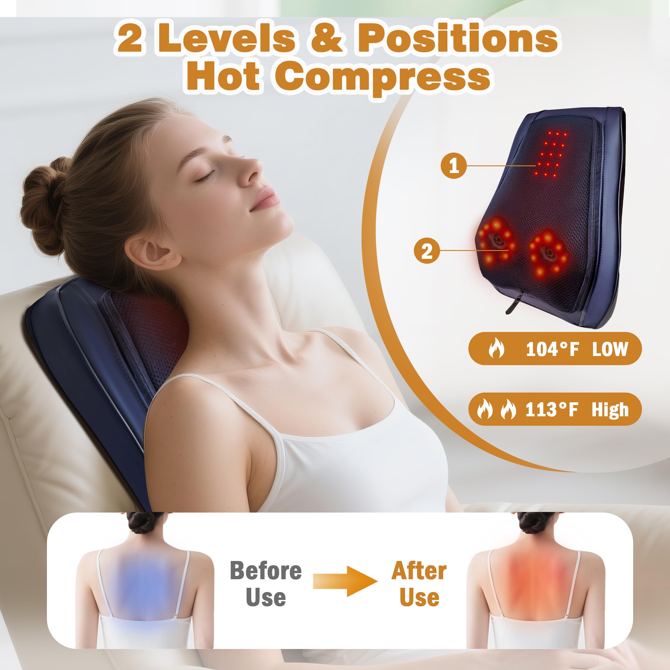 Two heat zones with infrared warmth soothe neck and upper back.