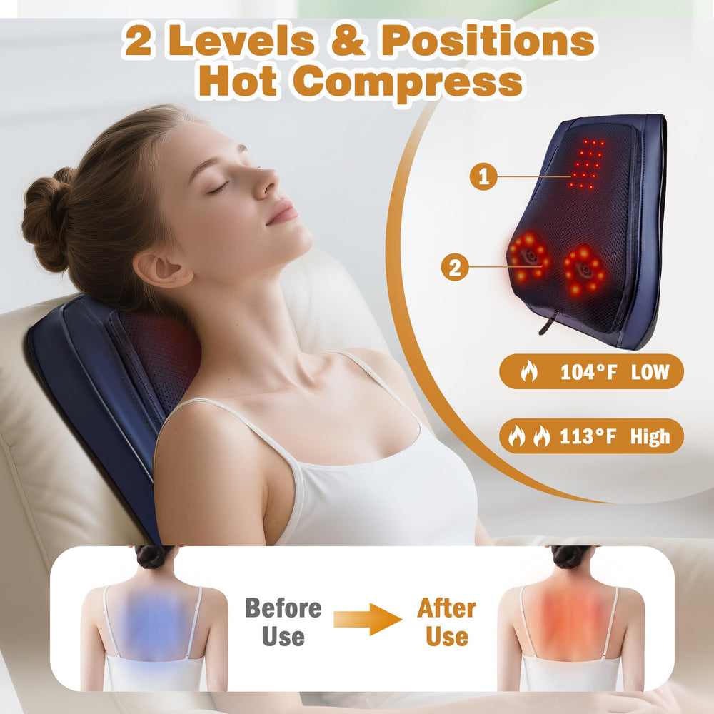 Two heat zones with infrared warmth soothe neck and upper back.