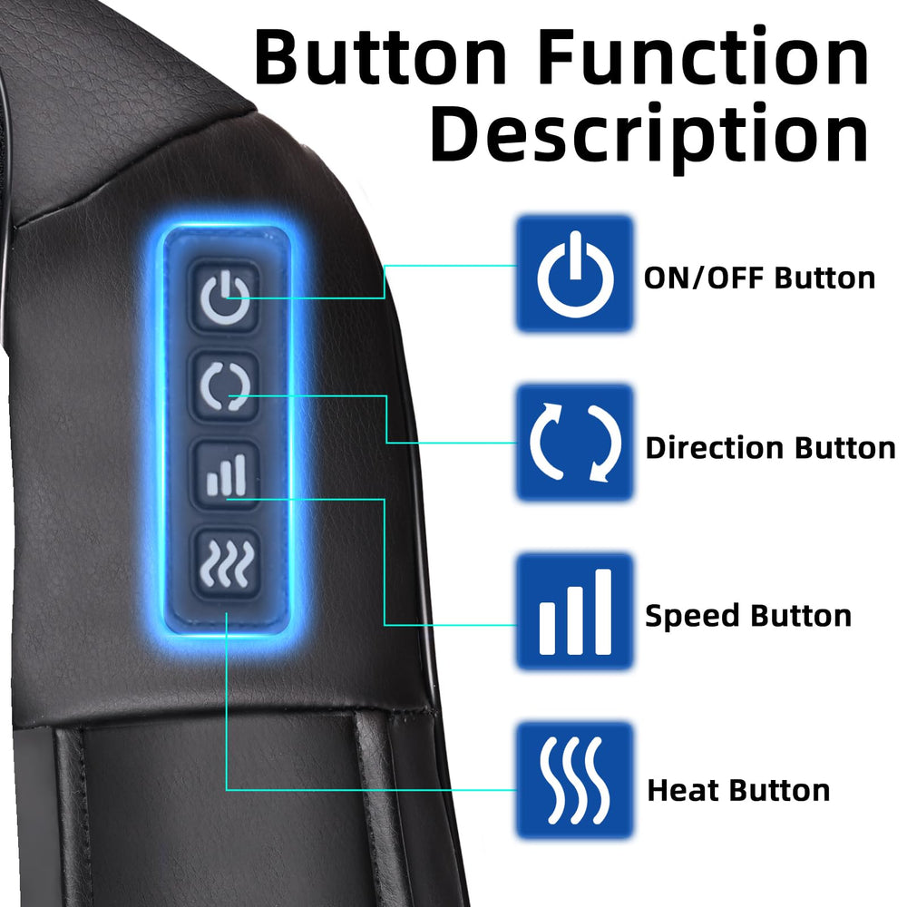Joyset neck and back massager showing heat therapy function for relaxation.