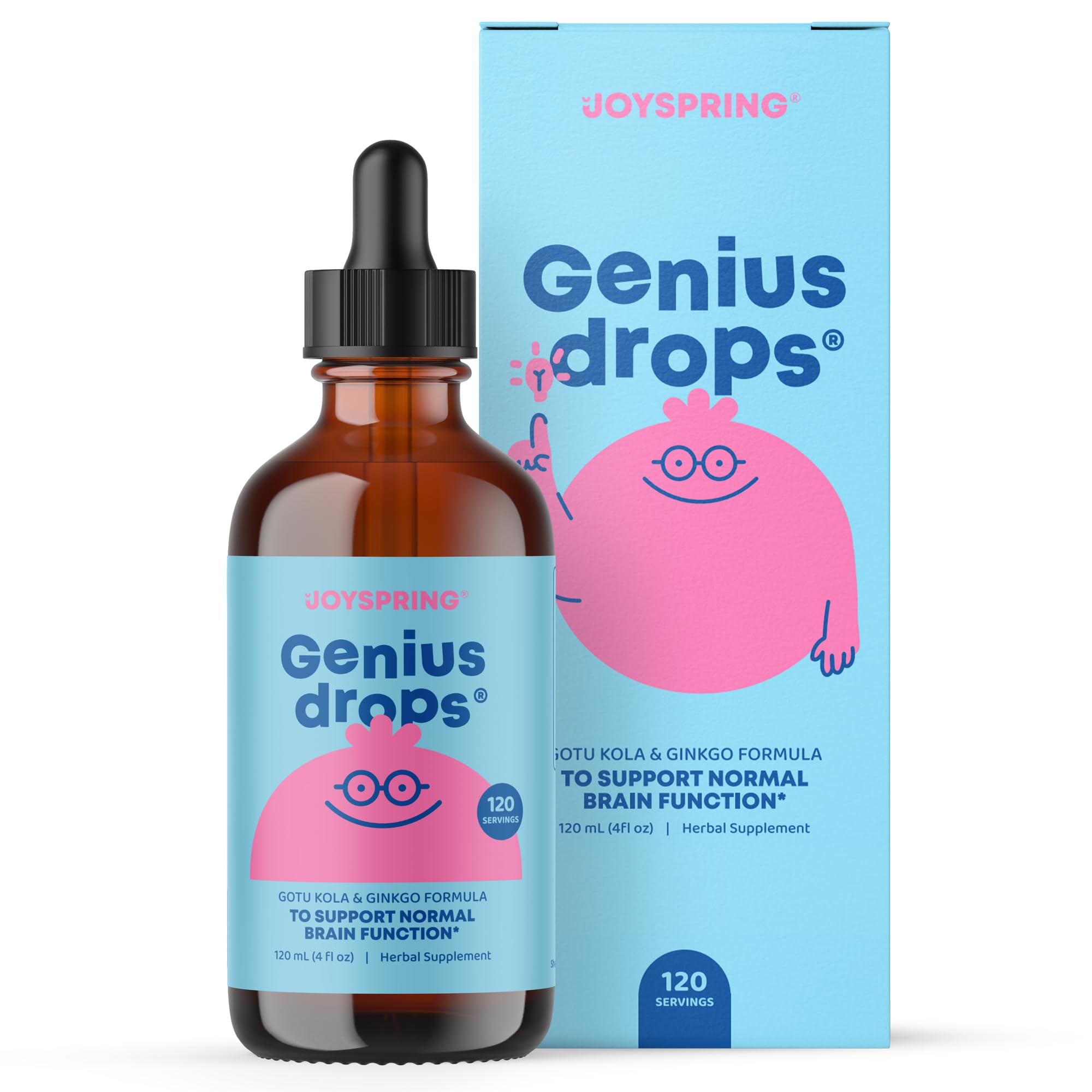 JoySpring Genius Drops bottle front for kid-friendly focus during schoolwork