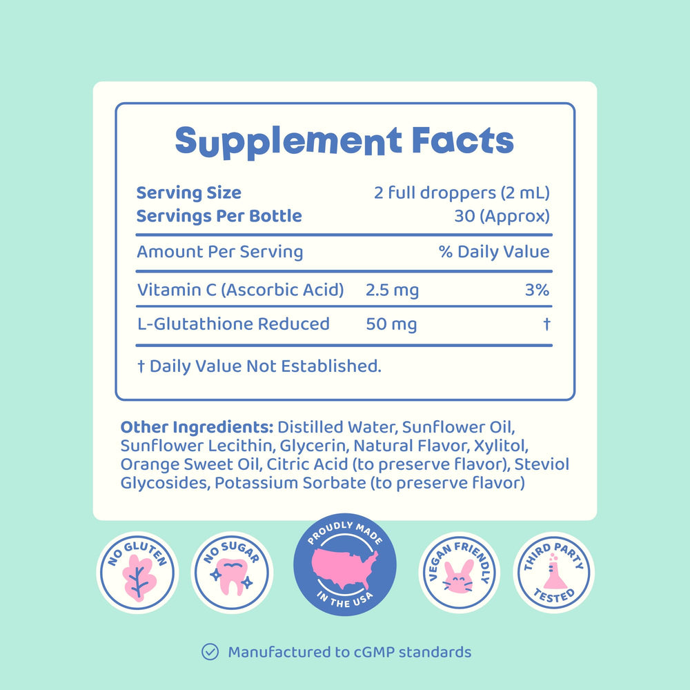 JoySpring Glutathione drops closeup on bottle and label clarity.