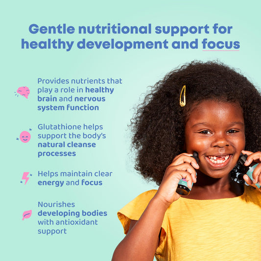 JoySpring Glutathione kids drops pour demonstrates easy dosing for families.