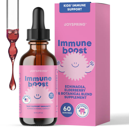JoySpring Immune Drops bottle front with elderberry blend for daily immune support